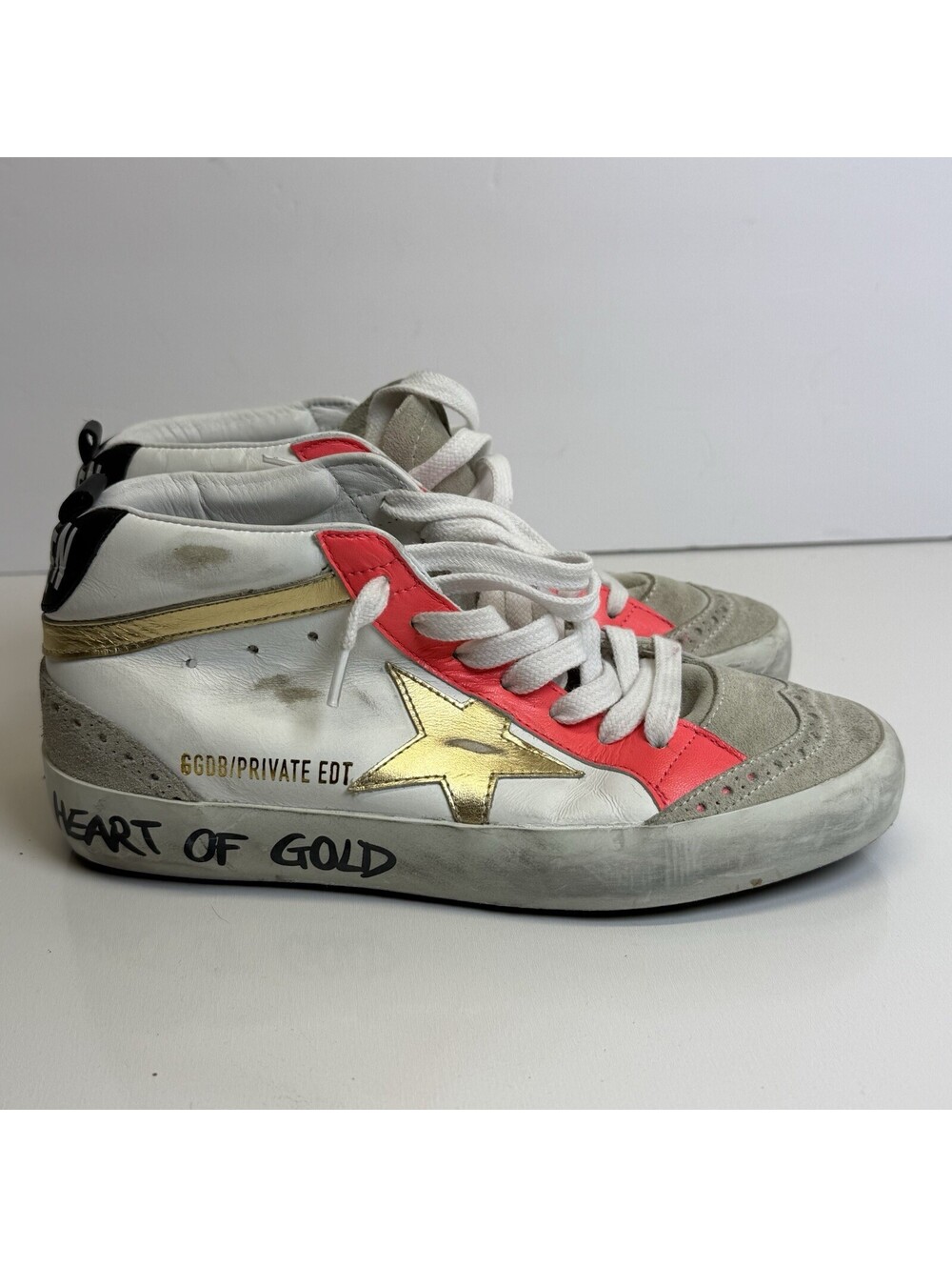 Golden Goose Women’s Mid Star Fuchsia White Pink Heart Of Gold Sz 6 /36 READ